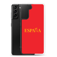 Carcasa transparente Samsung ESPAÑA roja con letra dorada