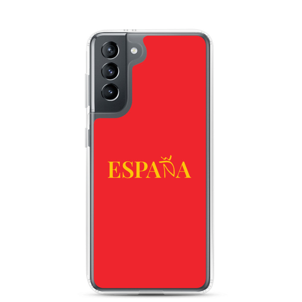 Carcasa transparente Samsung ESPAÑA roja con letra dorada