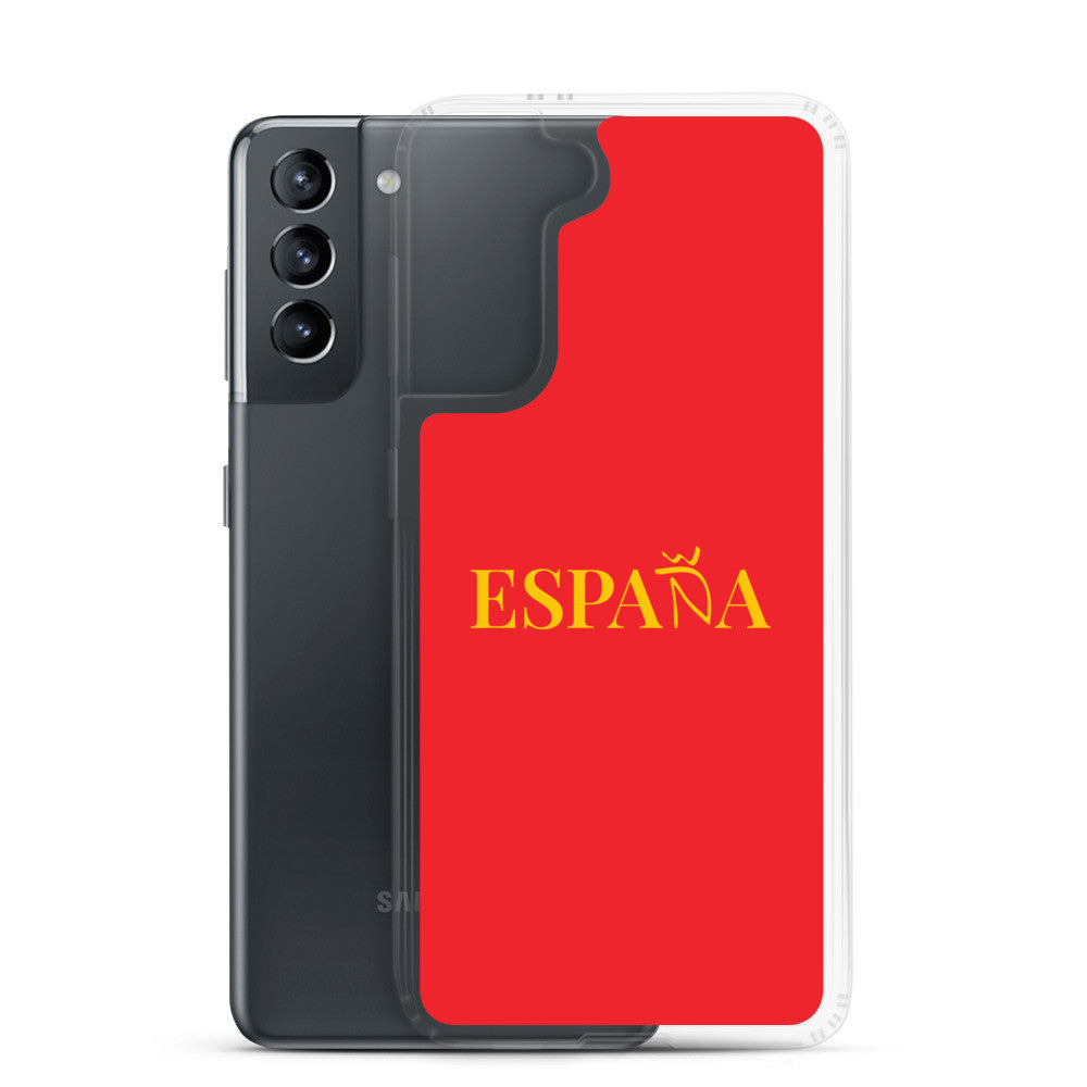 Carcasa transparente Samsung ESPAÑA roja con letra dorada