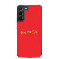 Carcasa transparente Samsung ESPAÑA roja con letra dorada