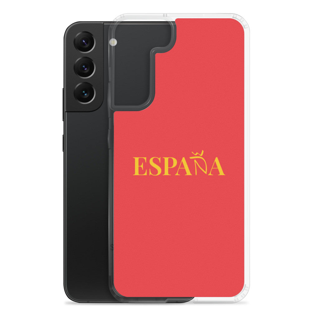 Carcasa transparente Samsung ESPAÑA roja con letra dorada