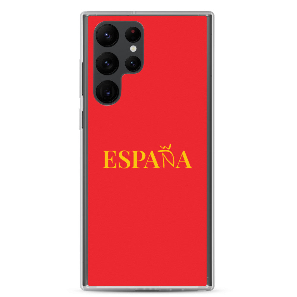 Carcasa transparente Samsung ESPAÑA roja con letra dorada