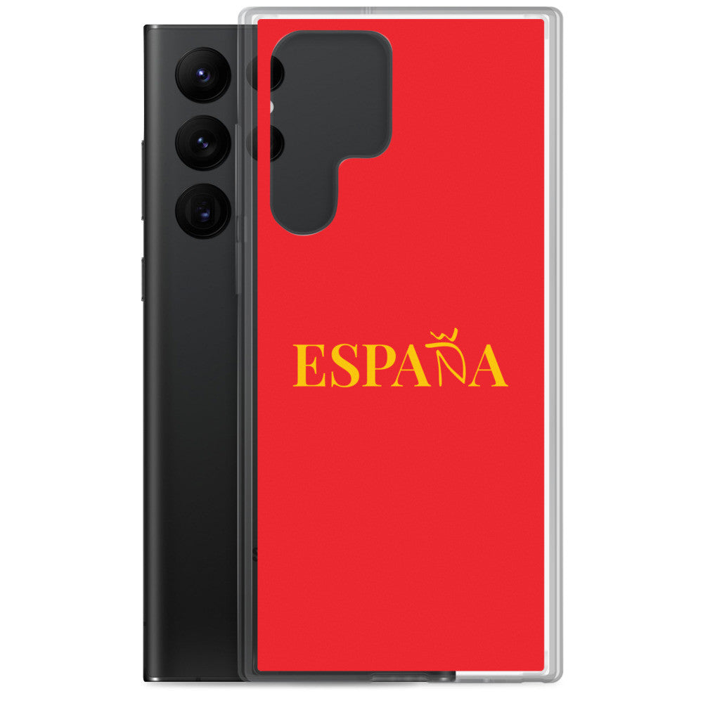 Carcasa transparente Samsung ESPAÑA roja con letra dorada