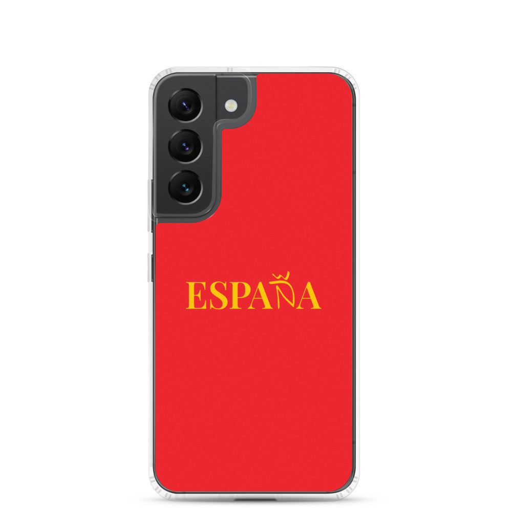 Carcasa transparente Samsung ESPAÑA roja con letra dorada