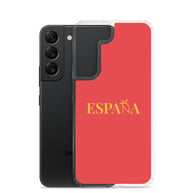 Carcasa transparente Samsung ESPAÑA roja con letra dorada