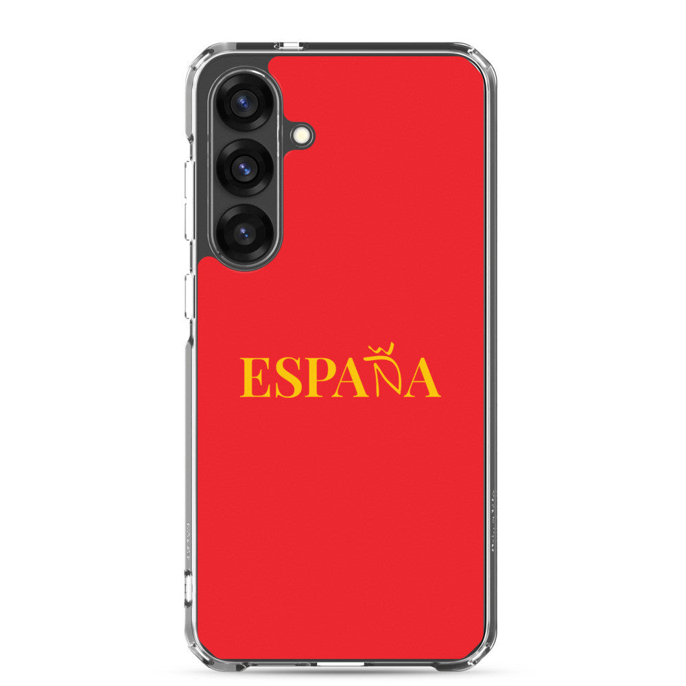 Carcasa transparente Samsung ESPAÑA roja con letra dorada
