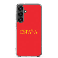 Carcasa transparente Samsung ESPAÑA roja con letra dorada
