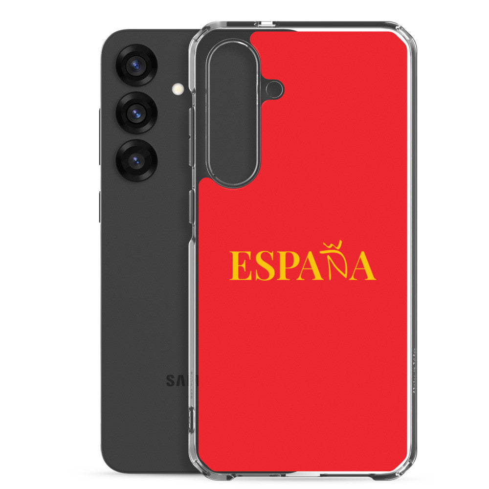 Carcasa transparente Samsung ESPAÑA roja con letra dorada
