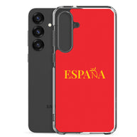 Carcasa transparente Samsung ESPAÑA roja con letra dorada