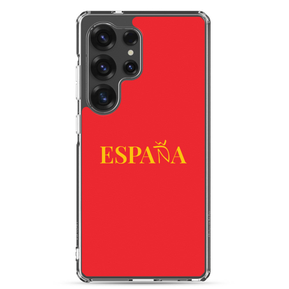 Carcasa transparente Samsung ESPAÑA roja con letra dorada