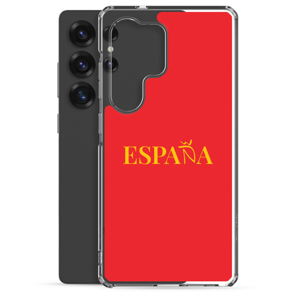 Carcasa transparente Samsung ESPAÑA roja con letra dorada