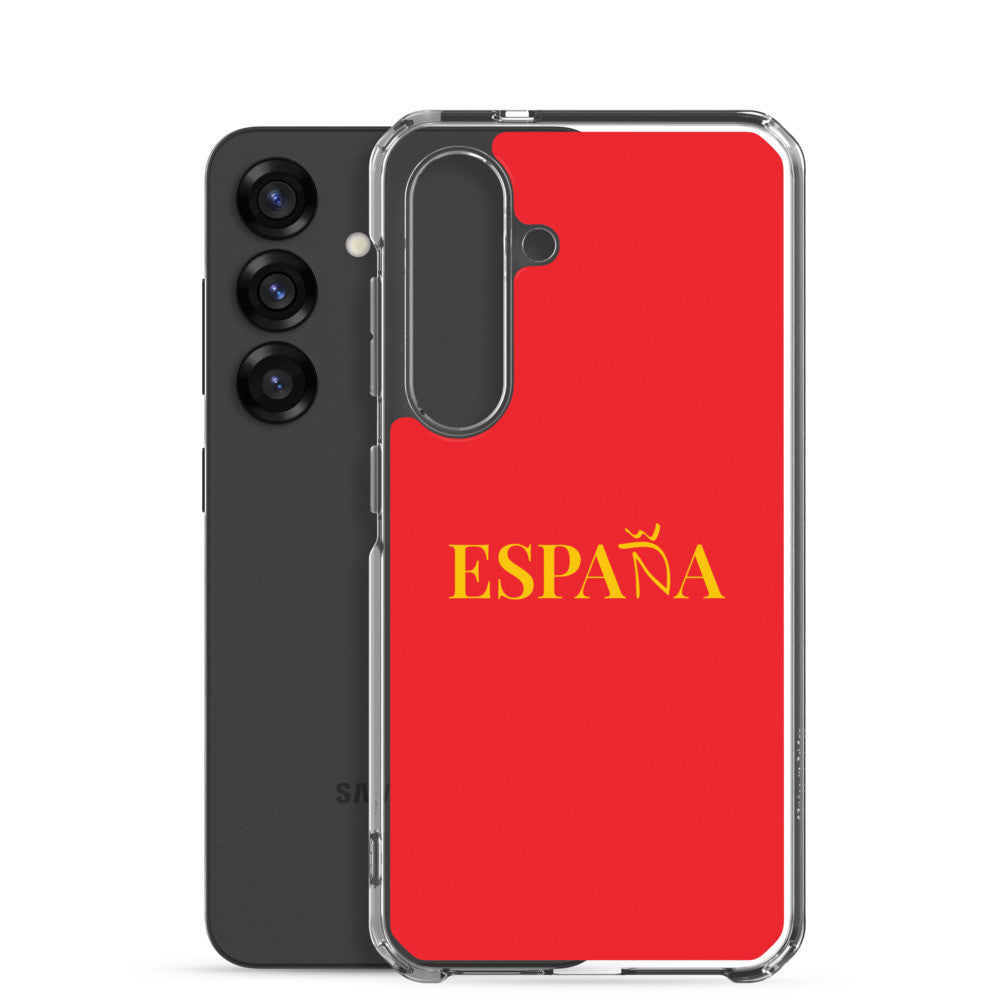 Carcasa transparente Samsung ESPAÑA roja con letra dorada