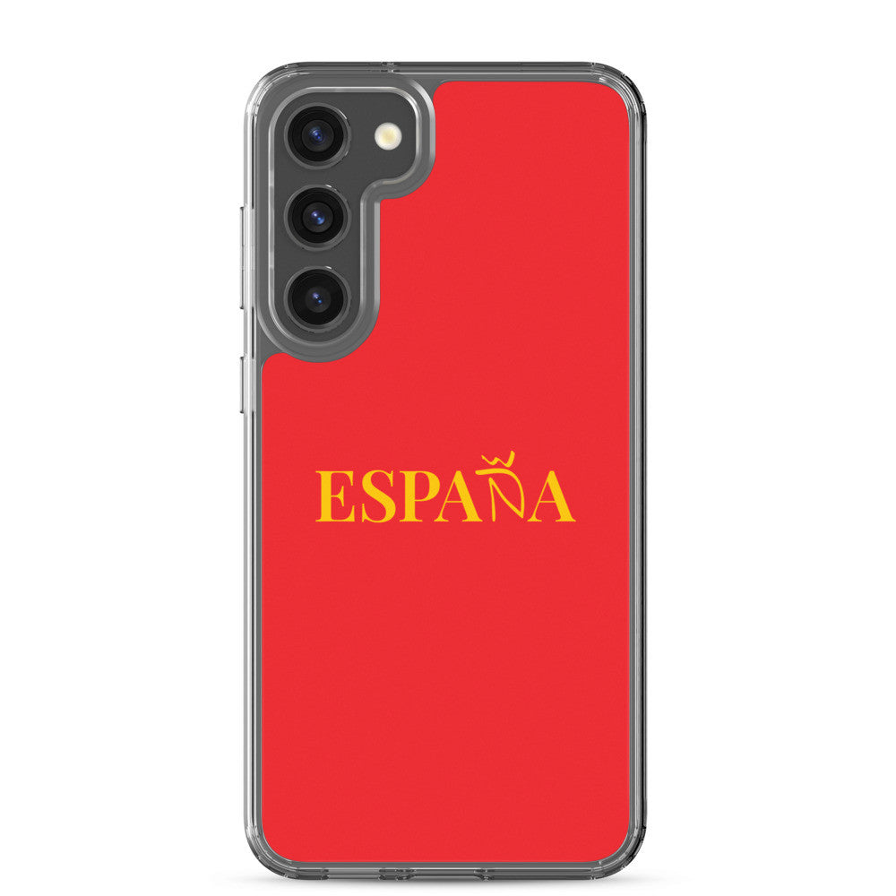 Carcasa transparente Samsung ESPAÑA roja con letra dorada