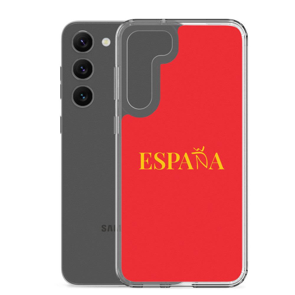 Carcasa transparente Samsung ESPAÑA roja con letra dorada