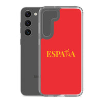 Carcasa transparente Samsung ESPAÑA roja con letra dorada