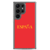 Carcasa transparente Samsung ESPAÑA roja con letra dorada