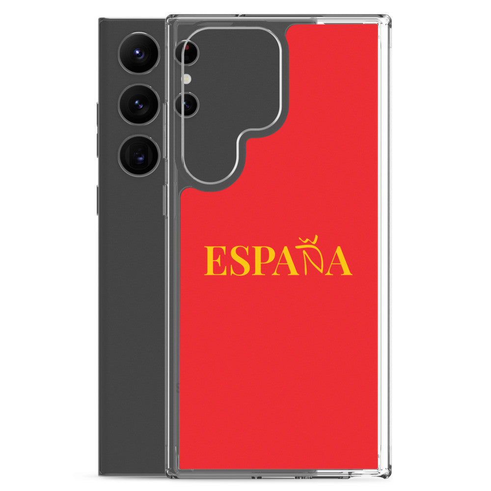 Carcasa transparente Samsung ESPAÑA roja con letra dorada