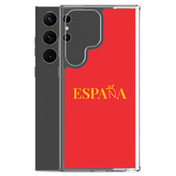 Carcasa transparente Samsung ESPAÑA roja con letra dorada