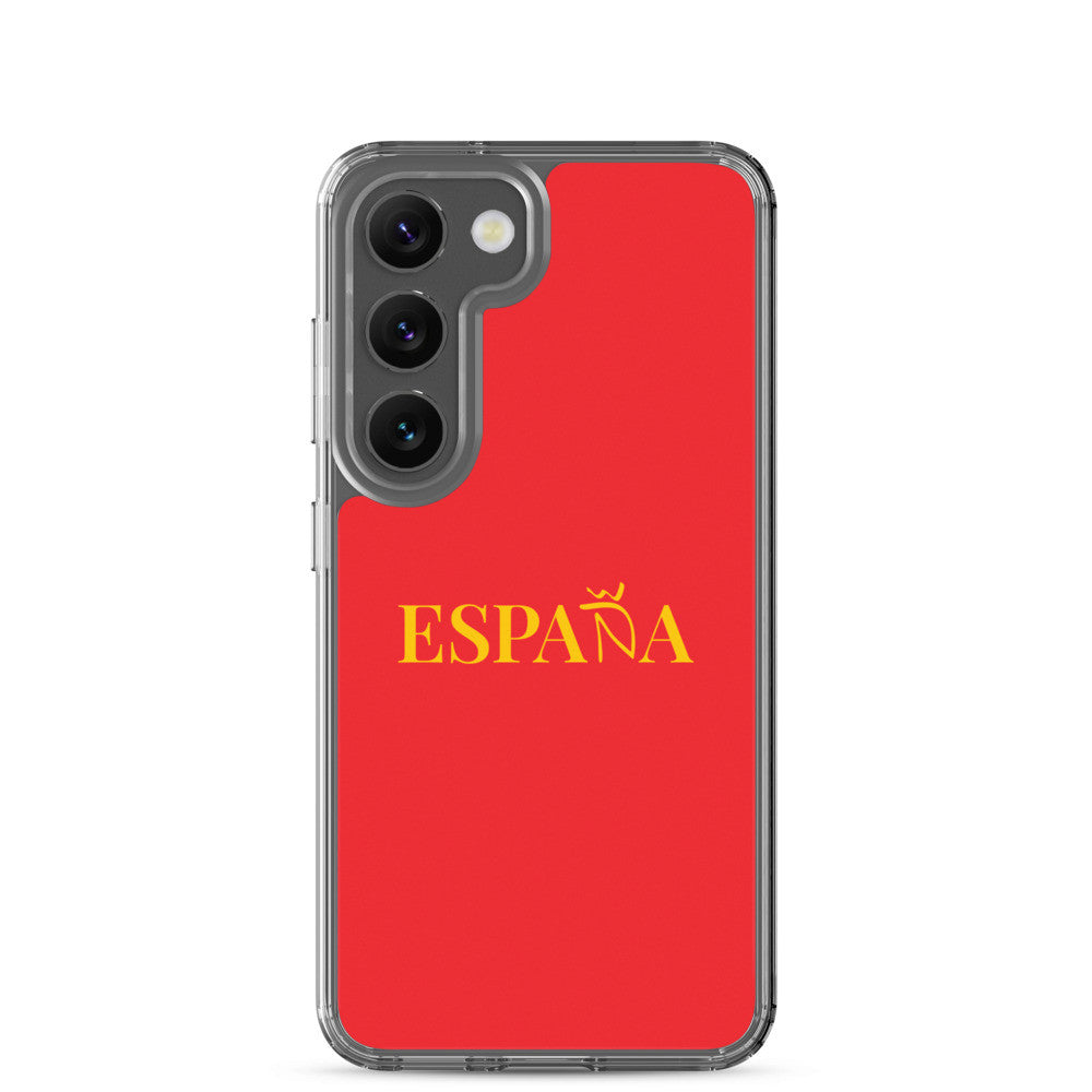 Carcasa transparente Samsung ESPAÑA roja con letra dorada