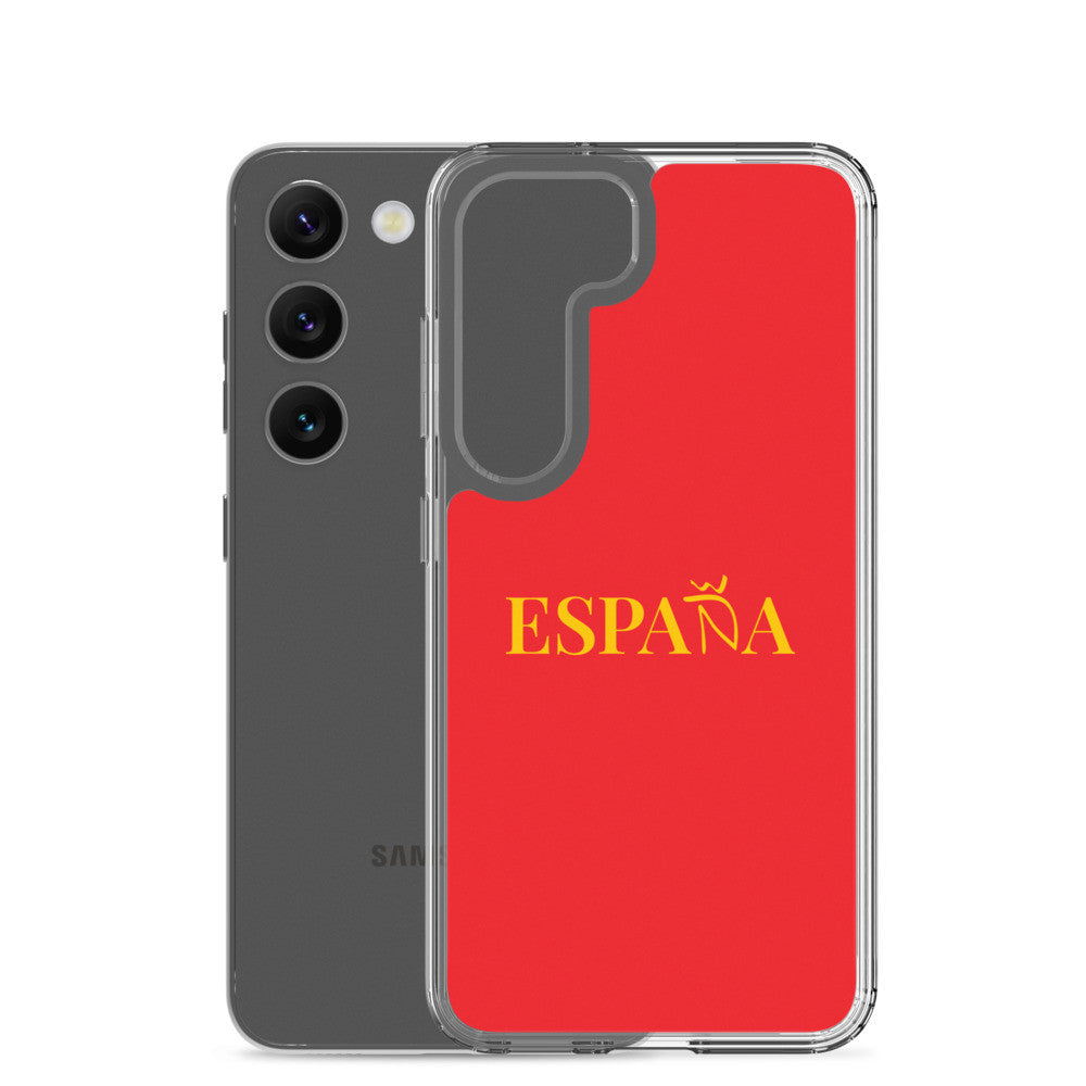 Carcasa transparente Samsung ESPAÑA roja con letra dorada