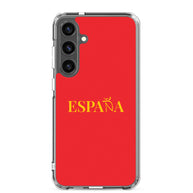Carcasa transparente Samsung ESPAÑA roja con letra dorada