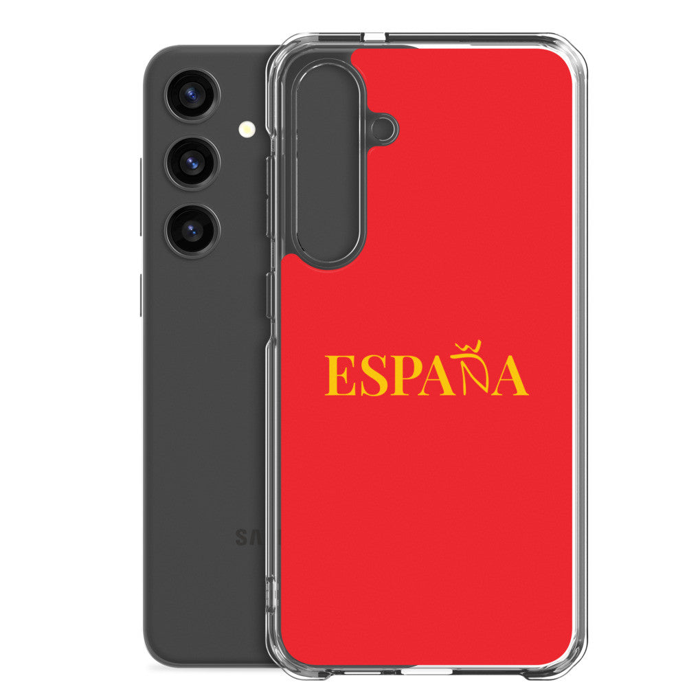 Carcasa transparente Samsung ESPAÑA roja con letra dorada