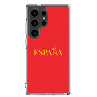 Carcasa transparente Samsung ESPAÑA roja con letra dorada