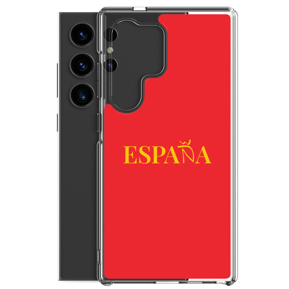 Carcasa transparente Samsung ESPAÑA roja con letra dorada