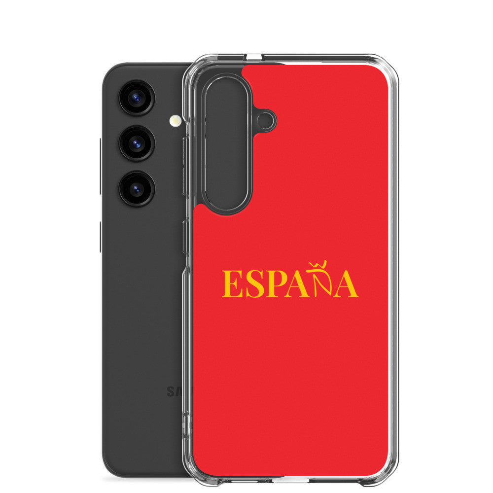 Carcasa transparente Samsung ESPAÑA roja con letra dorada